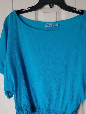 Women's Turquoise Cropped Tunic with Drawstring Hem